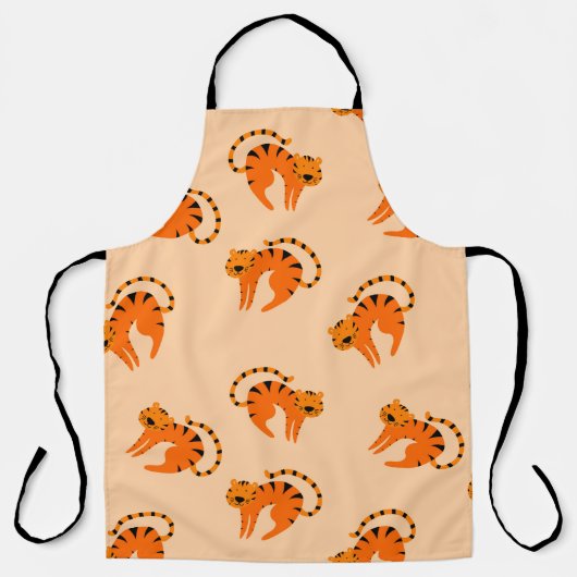 Seamless pattern with cute cartoon tigers エプロン (正面)