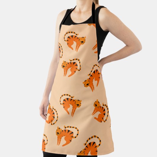 Seamless pattern with cute cartoon tigers エプロン (インサイチュ)