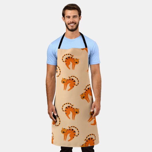 Seamless pattern with cute cartoon tigers エプロン (着用した状態)