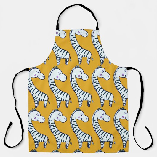 Seamless pattern with cute cartoon zebras yellow b エプロン (正面)