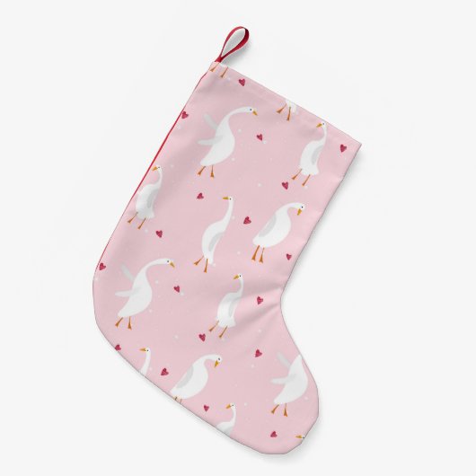 Seamless pattern with cute duck with heart on pink スモールクリスマスストッキング (正面 (吊り時))