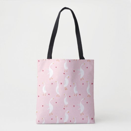 Seamless pattern with cute duck with heart on pink トートバッグ (正面)