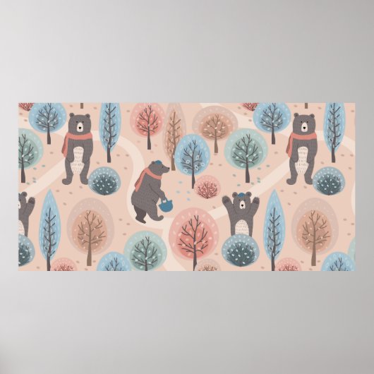 Seamless pattern with cute funny handdrawn bears i ポスター (正面)