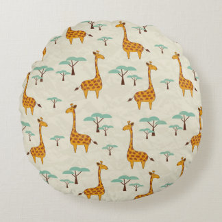 Seamless pattern with cute giraffes and trees, Vin ラウンドクッション
