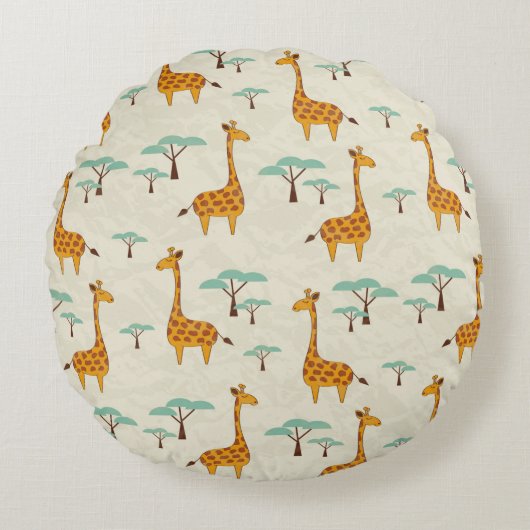 Seamless pattern with cute giraffes and trees, Vin ラウンドクッション (正面)