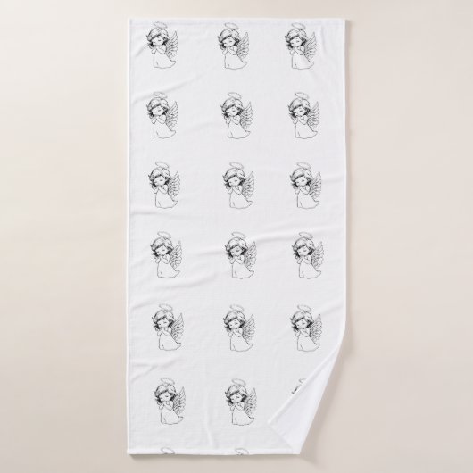 Seamless Pattern with Cute Hand-Drawn Angels – Vec バスタオル (バスタオル)