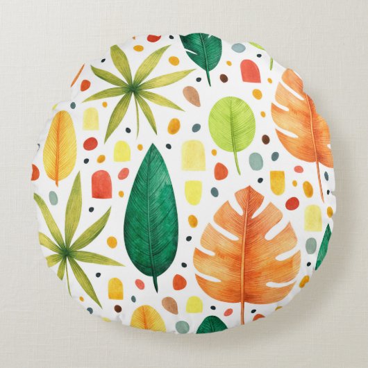 Seamless pattern with decorative tropical plants.  ラウンドクッション (正面)