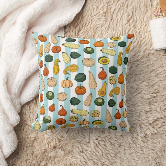 Seamless pattern with different hand drawn squashe クッション (ブランケット)