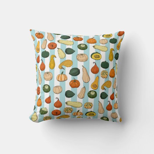 Seamless pattern with different hand drawn squashe クッション (正面)