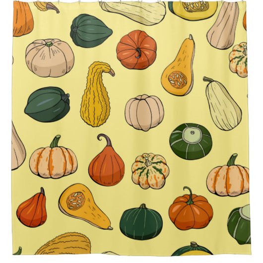 Seamless pattern with different hand drawn squashe シャワーカーテン (正面)