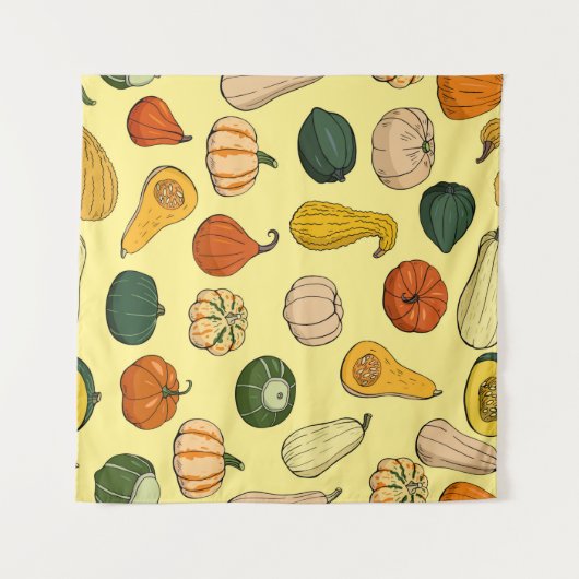 Seamless pattern with different hand drawn squashe タペストリー (正面(横))