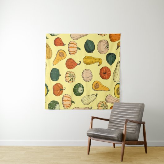 Seamless pattern with different hand drawn squashe タペストリー (インサイチュ(横))