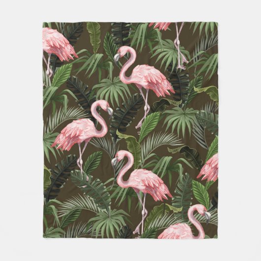 Seamless pattern with flamingo and tropical leaves フリースブランケット (正面)