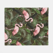 Seamless pattern with flamingo and tropical leaves フリースブランケット (正面(横))