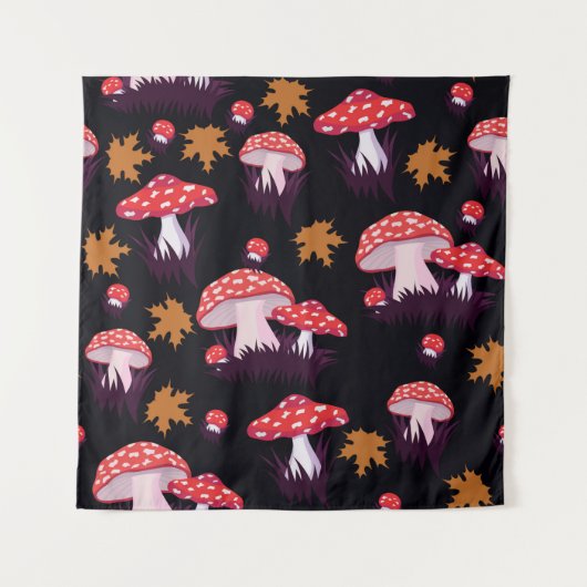 Seamless pattern with fly agaric and maple leaves. タペストリー (正面)