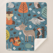 Seamless pattern with forest animals on blue backg シェルパブランケット (正面)