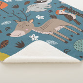 Seamless pattern with forest animals on blue backg シェルパブランケット (3/4)
