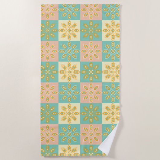 Seamless pattern with geometric floral motifs ビーチタオル (正面)