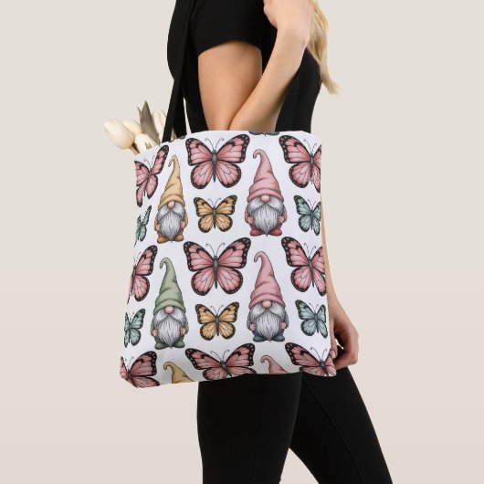 Seamless Pattern with Gnomes and Butterflies トートバッグ (クローズアップ)