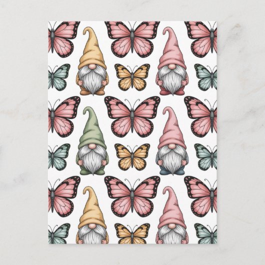 Seamless Pattern with Gnomes and Butterflies ポストカード (正面)