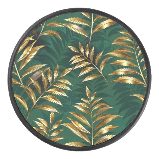 Seamless pattern with golden ferns アイスホッケーパック (正面)