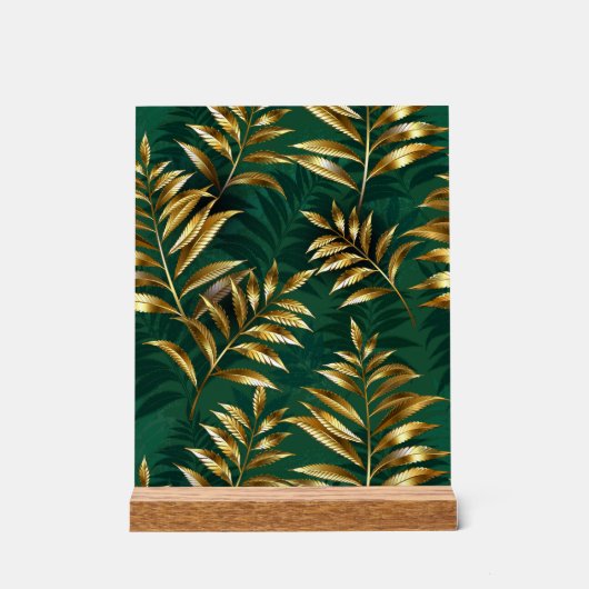 Seamless pattern with golden ferns アクリルサイン (正面)