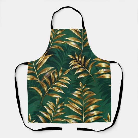 Seamless pattern with golden ferns エプロン (正面)