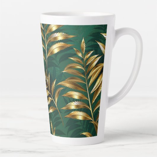 Seamless pattern with golden ferns カフェラテマグ (右)