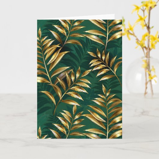 Seamless pattern with golden ferns カード (黄色い花)