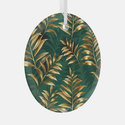 Seamless pattern with golden ferns ガラスオーナメント (正面右)