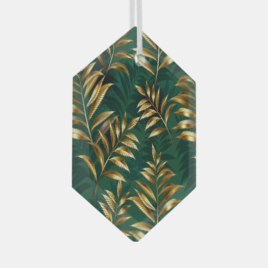 Seamless pattern with golden ferns ガラスオーナメント (正面右)