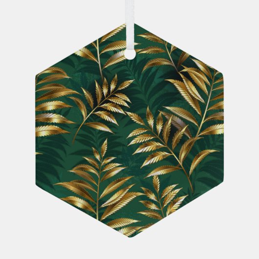 Seamless pattern with golden ferns ガラスオーナメント (裏面)