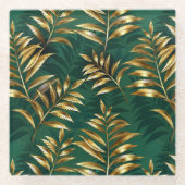 Seamless pattern with golden ferns ガラスコースター (正面)