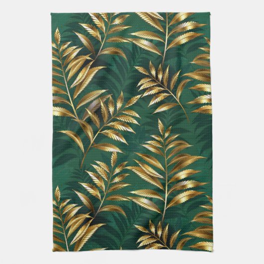 Seamless pattern with golden ferns キッチンタオル (縦)