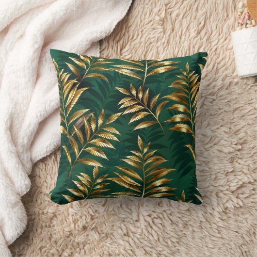 Seamless pattern with golden ferns クッション (ブランケット)