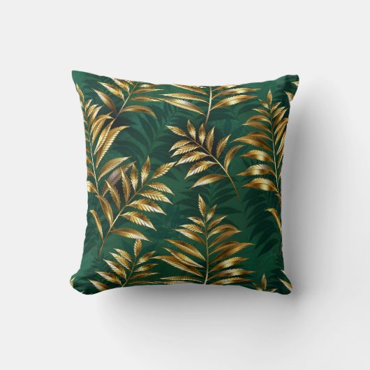 Seamless pattern with golden ferns クッション (正面)