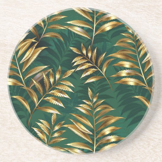 Seamless pattern with golden ferns コースター (正面)