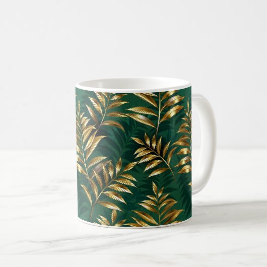 Seamless pattern with golden ferns コーヒーマグカップ (正面右)