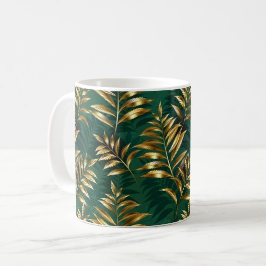 Seamless pattern with golden ferns コーヒーマグカップ (正面左)