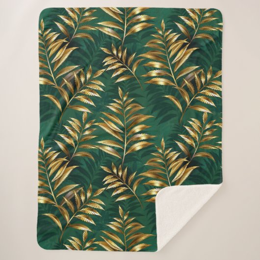 Seamless pattern with golden ferns シェルパブランケット (正面)
