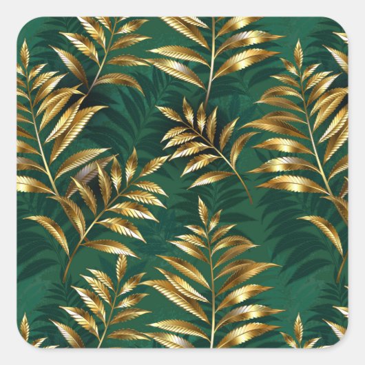 Seamless pattern with golden ferns スクエアシール (正面)