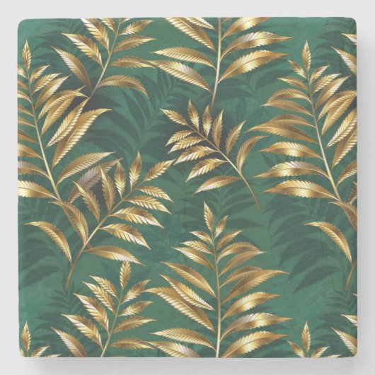 Seamless pattern with golden ferns ストーンコースター (正面)