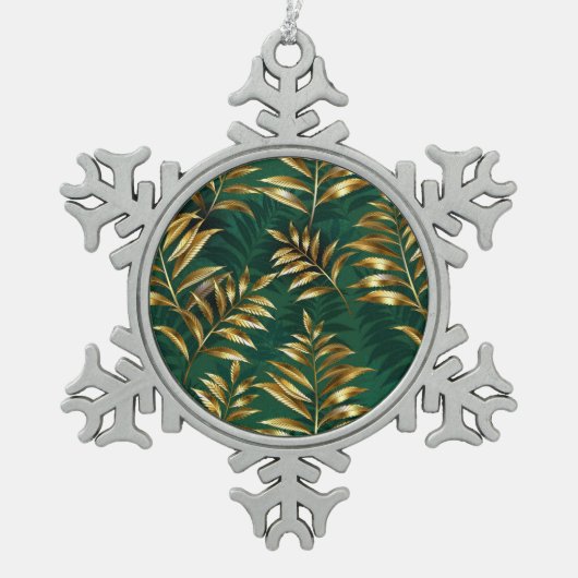 Seamless pattern with golden ferns スノーフレークピューターオーナメント (正面)