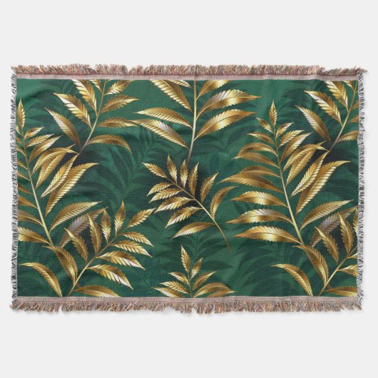 Seamless pattern with golden ferns スローブランケット (正面)