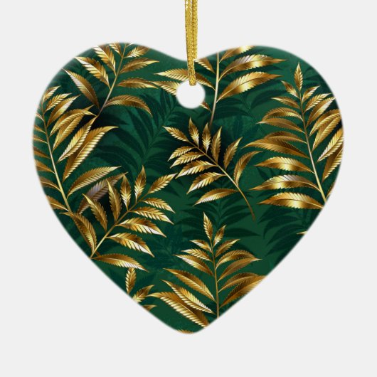 Seamless pattern with golden ferns セラミックオーナメント (正面)