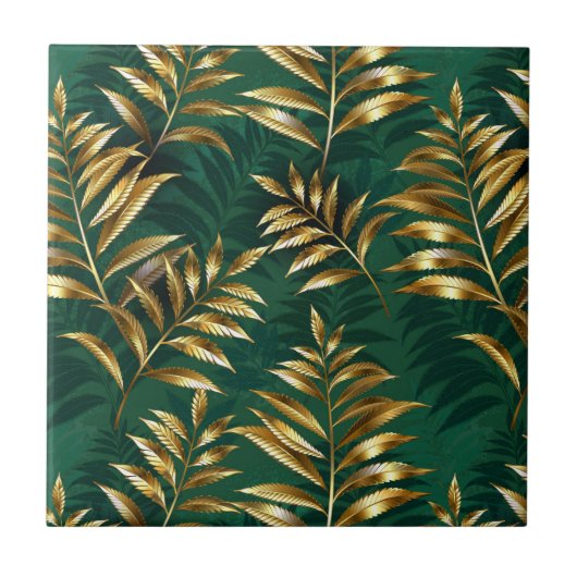 Seamless pattern with golden ferns タイル (正面)