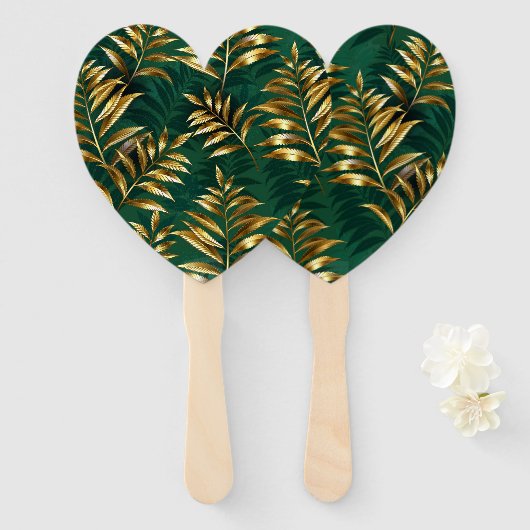 Seamless pattern with golden ferns ハンドファン (正面&裏面)