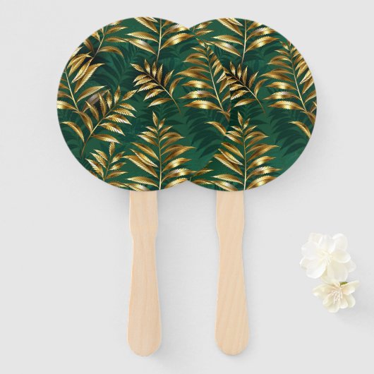 Seamless pattern with golden ferns ハンドファン (正面&裏面)