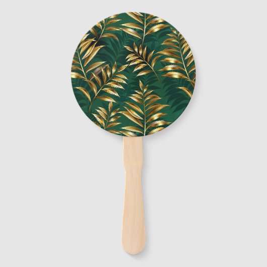 Seamless pattern with golden ferns ハンドファン (正面)