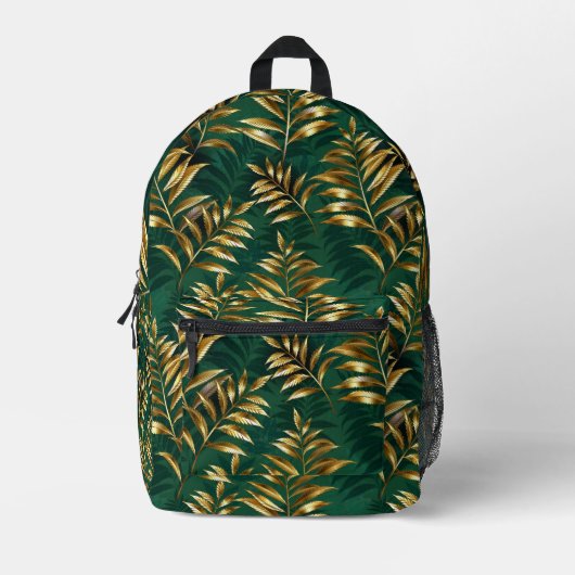 Seamless pattern with golden ferns プリントバックパック (正面)